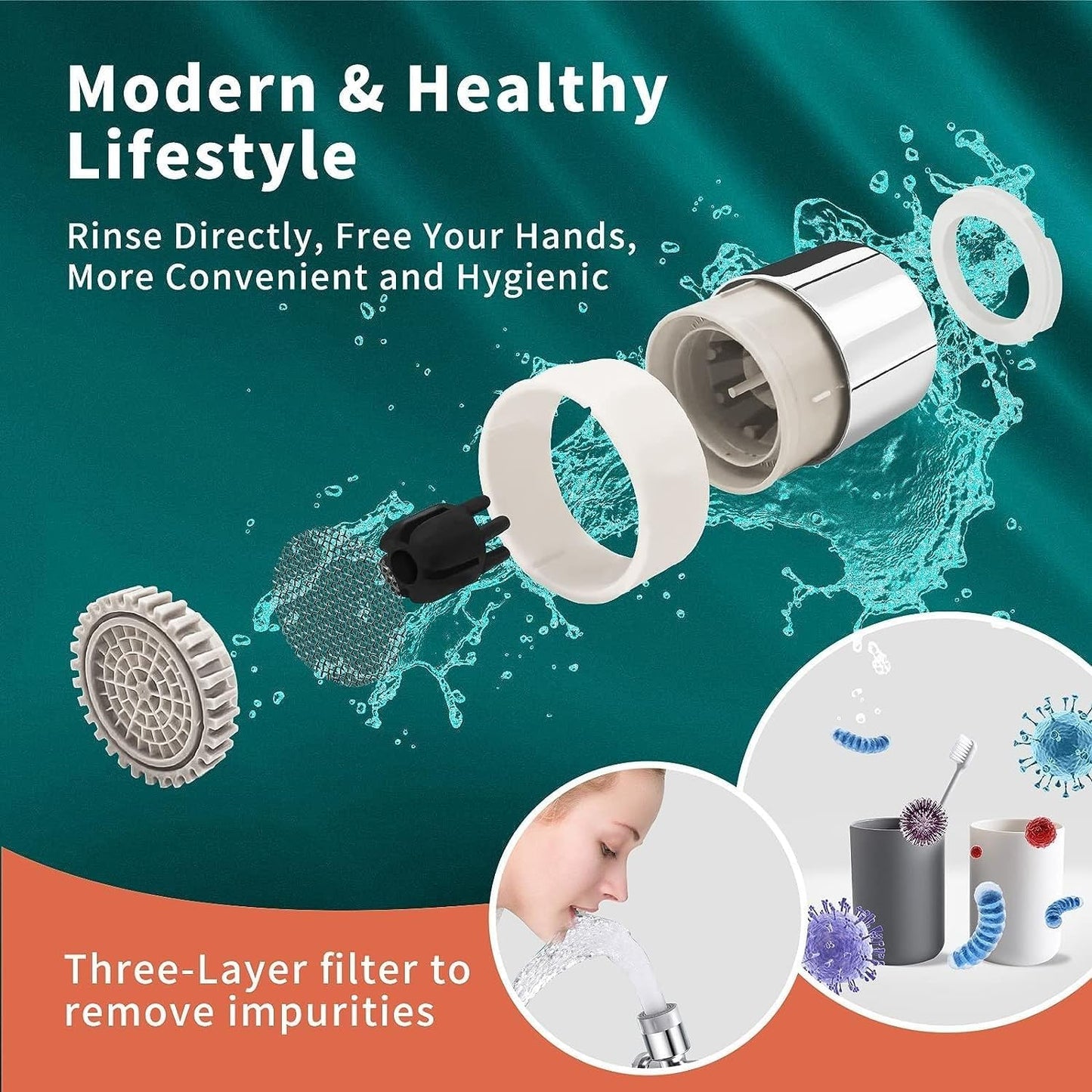 360 Degree Movable Faucet Aerator Infinity (3 Mode Jet X-Cross Eco-Mist) (Infinity - 3 Flow)